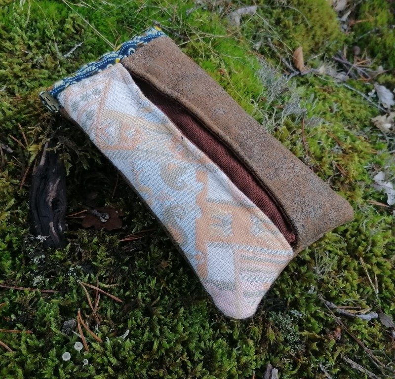 Etui à lunettes clic-clac , de la Douceur dans la rusticité , coton , simili et tissus d'ameublement, fermoir cliclac 10cm