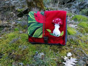 Pochette, Mignonette, "Passion d'automne", Velours et galons de tapissier, simili , coton