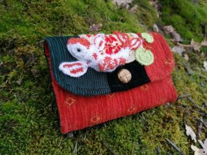 Portefeuille soufflet "Edition Esprit jardin japonais marécageux impérial, velours, coton , galons, tissus de tapissier ...