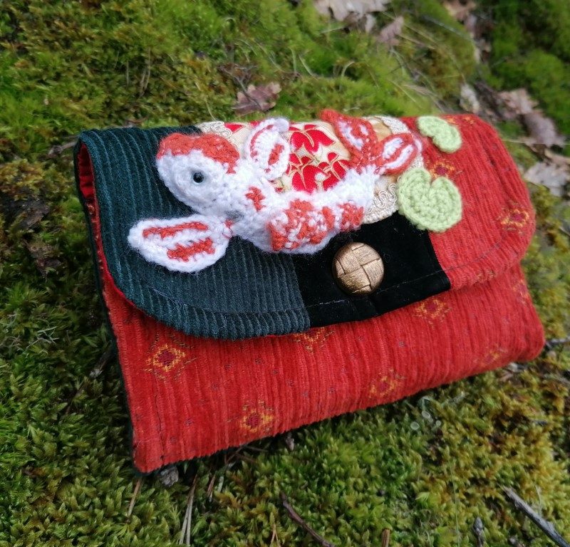 Portefeuille soufflet « Edition Esprit jardin japonais marécageux impérial, velours, coton , galons, tissus de tapissier …