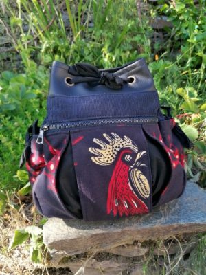 Sac à dos , "Lanterne", "Rock & Cocorico  ", Velours, simili, coton , taille moyenne