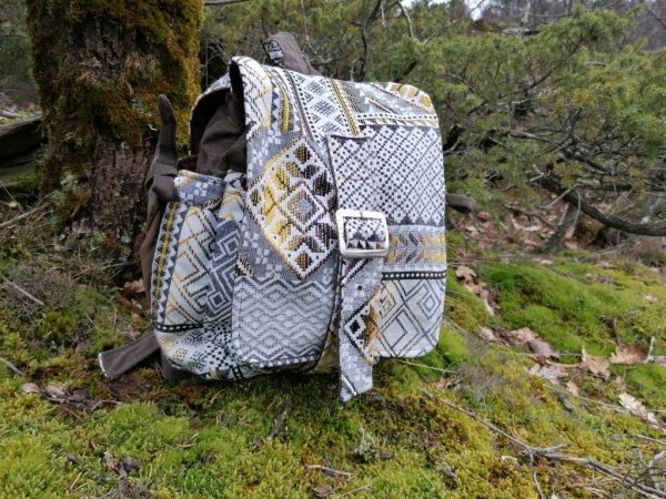 Sac à dos , " lanterne", "Un rayon de géométrie tout en rusticité ", tissus d'ameublement , coton ...