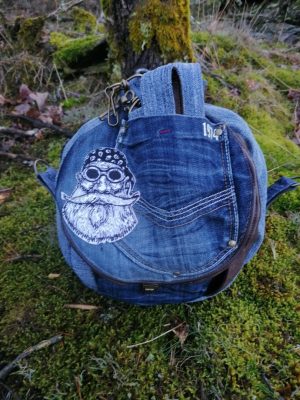 La caraboule , Besace ronde , "Biker ", simili , jean, et coton