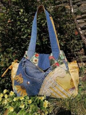Sac à main "Tulipe", "Un rayon du soleil", Tissus d'ameublement , jean, coton ....