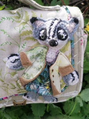 Petit sacs, "Bouscas", Miss Blaireau , lin , cotons, blaireau 3d,  passe poils...