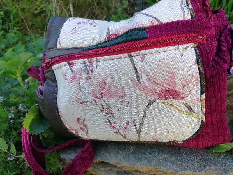 Petite Besace de survie, "Miss Fox" , motif renard 3d, velours, simili et coton – Image 14