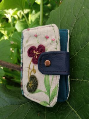 Porte-feuille Porte-monnaie de poche, Bolet,  "Violette",fleurs 3d, contons, simili et acrylique