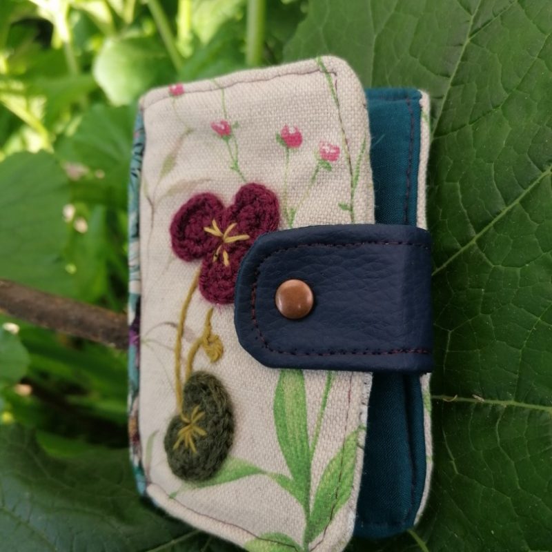 Porte-feuille Porte-monnaie de poche, Bolet, « Violette »,fleurs 3d, contons, simili et acrylique