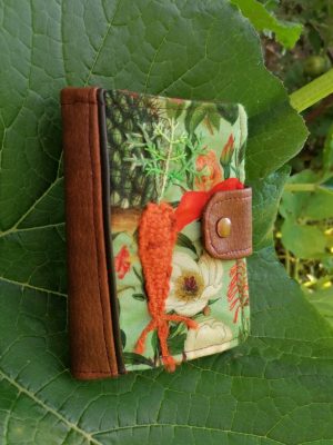 Porte-feuille Porte-monnaie de poche, Bolet,  "carotte",fleurs 3d, contons, simili et acrylique