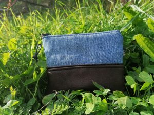 Petite-pochette, Porte-monnaie de poche, "jean & rock", simili, coton ,