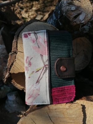 Porte-feuille Porte-monnaie de poche, Bolet,  "Rose rustique... magnolia",velours simili cotons