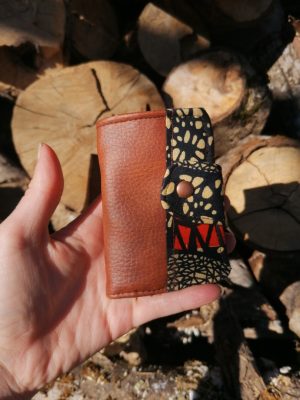Petit Porte-feuille Porte-monnaie de poche, Autunin, "terre d'Afrique", simili, wax et coton