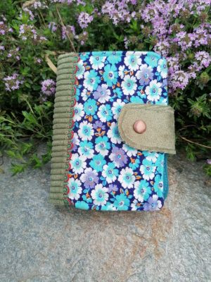 Porte-feuille Porte-monnaie de poche, Bolet,  " fleurs bleues", tissus d'ameublement cotons