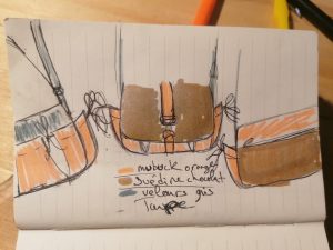 Petite Besace de survie , "Martine ", rustiquement chocolaté, simili, velours, suédine et cotons sur-mesure -