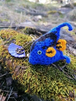 Porte-clés, Poisson triangle, bleu et jaune,