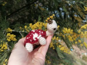 Porte-clés, Tortue, Fly-agaric , Crochetée main , acryliques apprêts, ouate