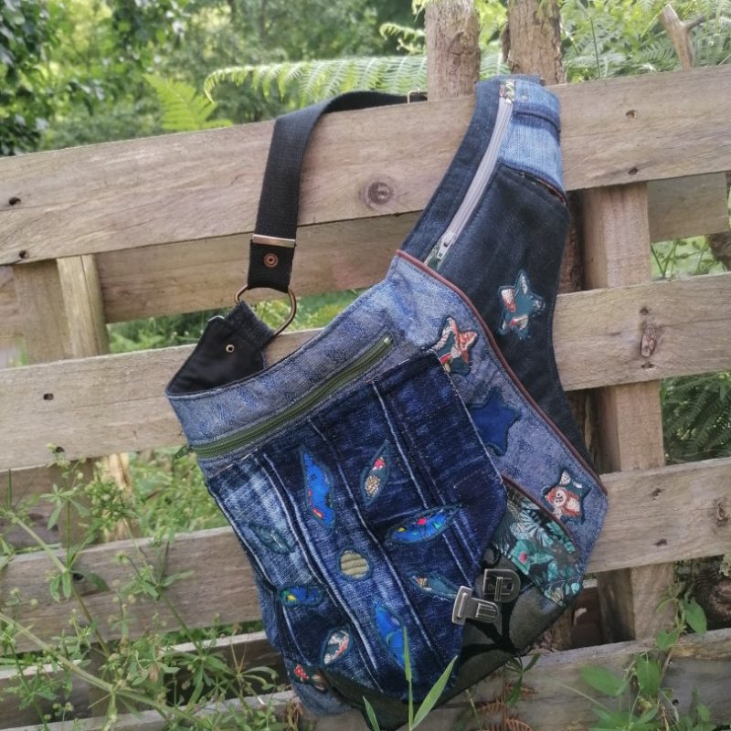 Sac ceinture, Ratapenada Édition « bleu star jean » , tissus d’ameublements jeans, cotons de delphine