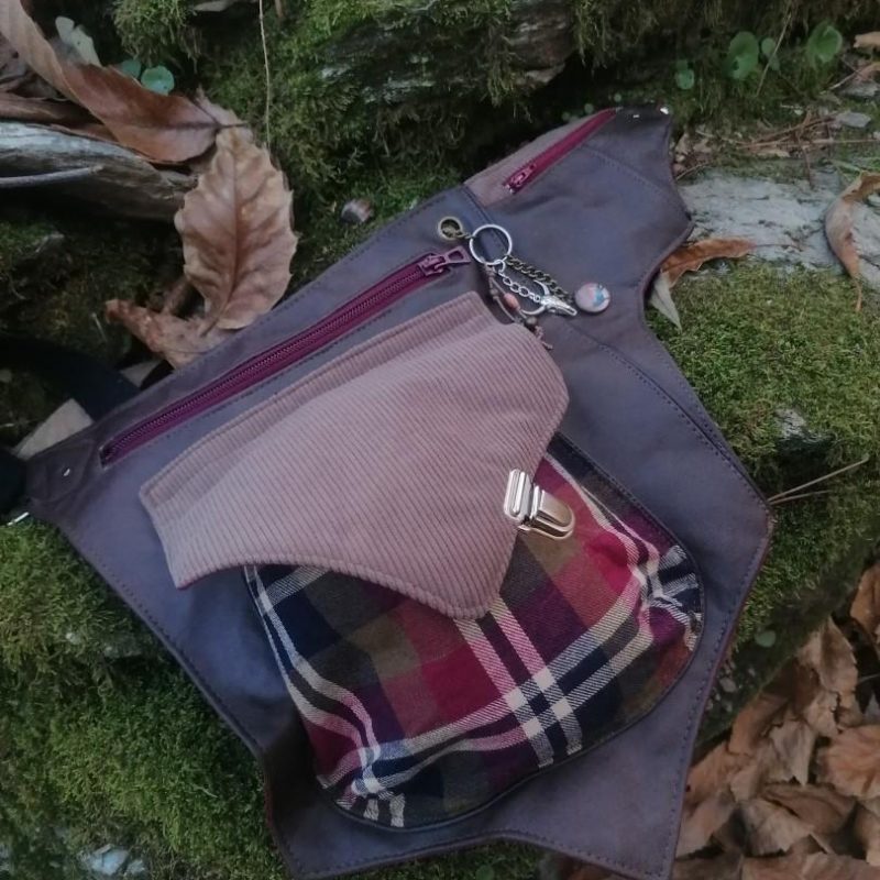 Sac ceinture, Ratapenada Édition « Witch Scottish », simili, velours, tartan coton bordeaux