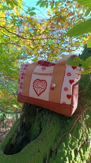 Sac à main "Causse", Dame de cœur en douceur , jeans, tissus d'ameublement, simili