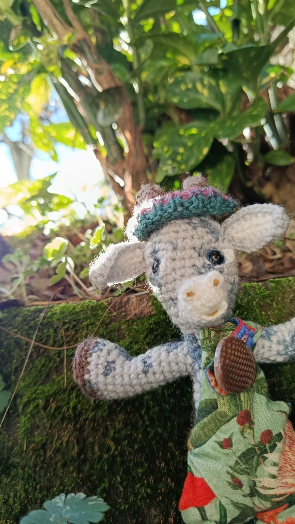 Porte-clés "Qui rend chèvre", Biquette 🦙 Xochi — l’Exploratrice Botanique– crochetée à la main, acrylique, poly-cotons , boutons apprêt